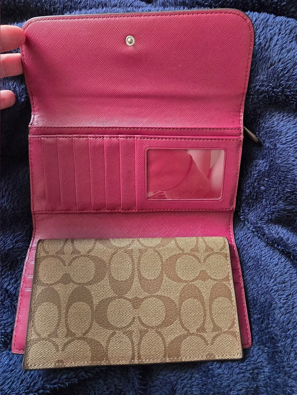 Coach Signature Canvas Continental Wallet in Tan